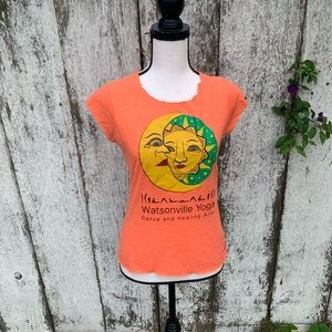 Moon & sun graphic orange cut out t-shirt size xsmall